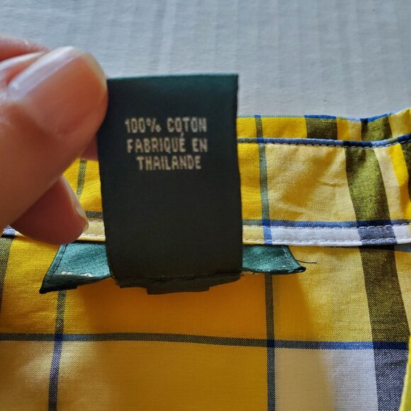 Lauren Ralph Lauren Yellow Blue Plaid Roll Tab Sleeve Button Up Blouse Large - Picture 9 of 14